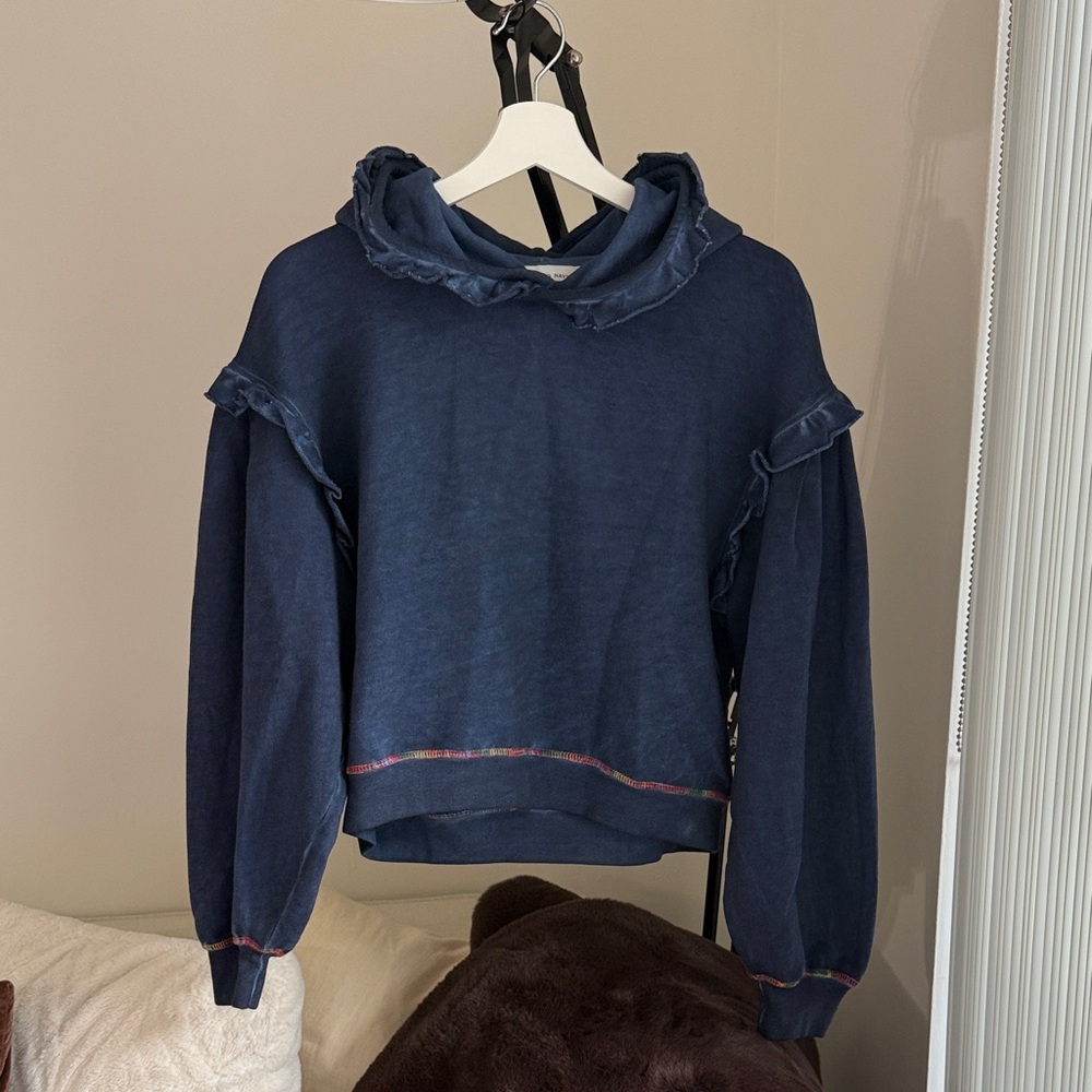 Something‎ Navy Ruffle Trim Hoodie - DYE Blue